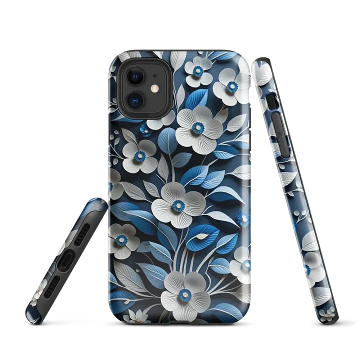 Tough Phone Case for iPhone® - Blue and White Paper Flowers product image (1)