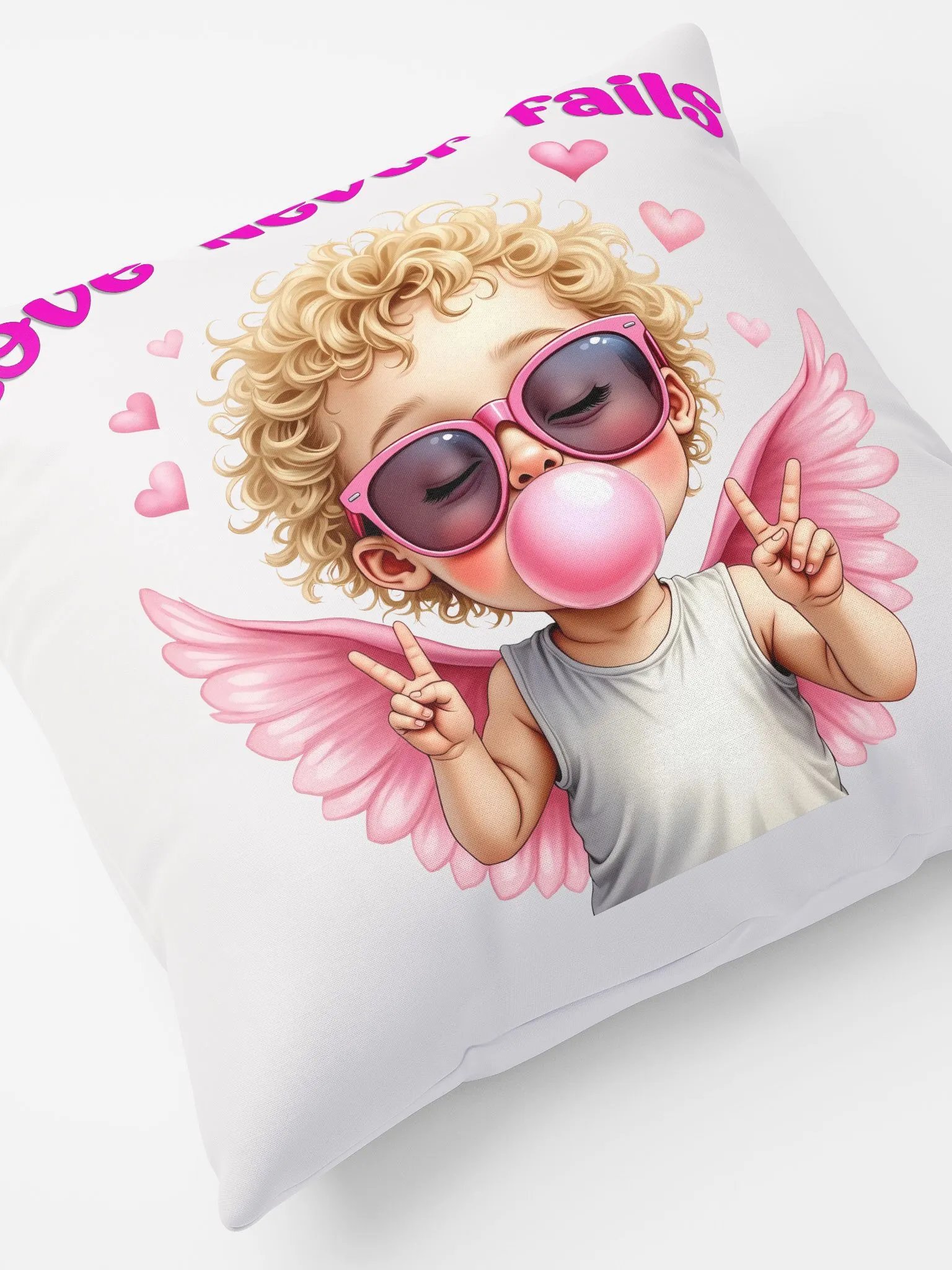 Love Never Fails Valentine Retro Cupid Valentine's Day Pillow product image (4)
