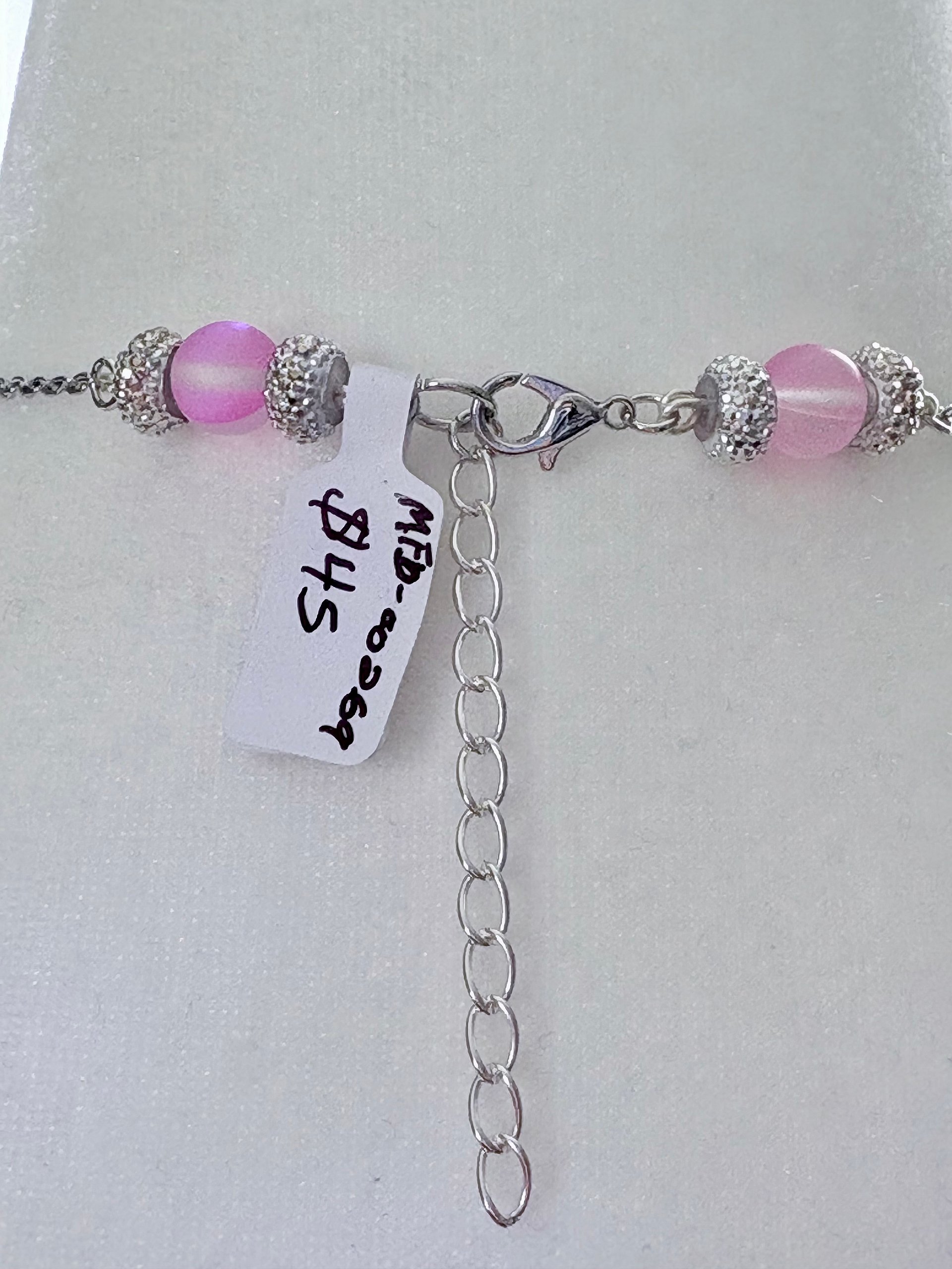 MFD-00269 | Pink Glass Crytal Pendant Necklace with Stainless Steel Link Chain and Paperclip Chain | October Birthstone Inspired | Handmade Jewelry by Monique Faella Designs™ product image (6)