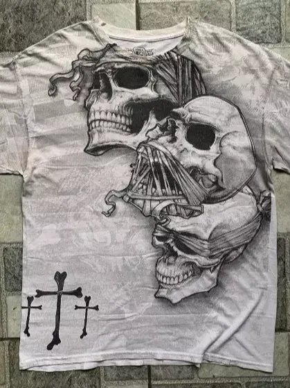 Rare MMA ELITE White Skulls Cross Short Sleeve Y2K T-shirt NWT product image (2)