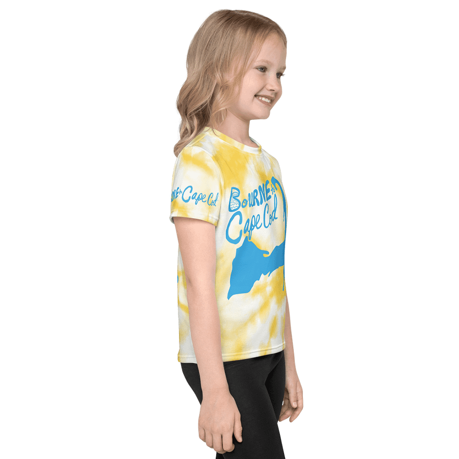 Girls' | Kids T-Shirt | BOURNE to Cape Cod™ | Vibrant Coastal Tee for Kids | Blue Logo on Yellow Tie-Dye product image (4)