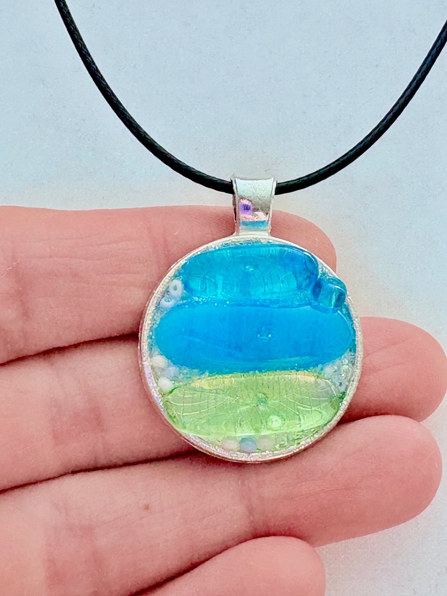 Coastal Calm Horizon Pendant Necklace | Handmade Glass Art Jewelry | Monique Faella Designs™ | MFD-00206 product image (3)