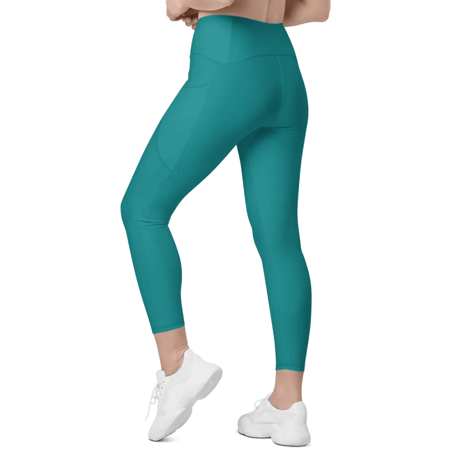 Plain Teal Green Light Summer Women's High Waisted Premium Crossover Leggings with Pockets by Treasure Pie product image (12)