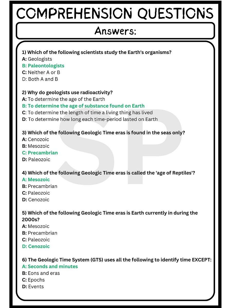 geologic time scale reading comprehension| MULTIPLE-CHOICE QUIZ & ANSWER KEY product image (4)
