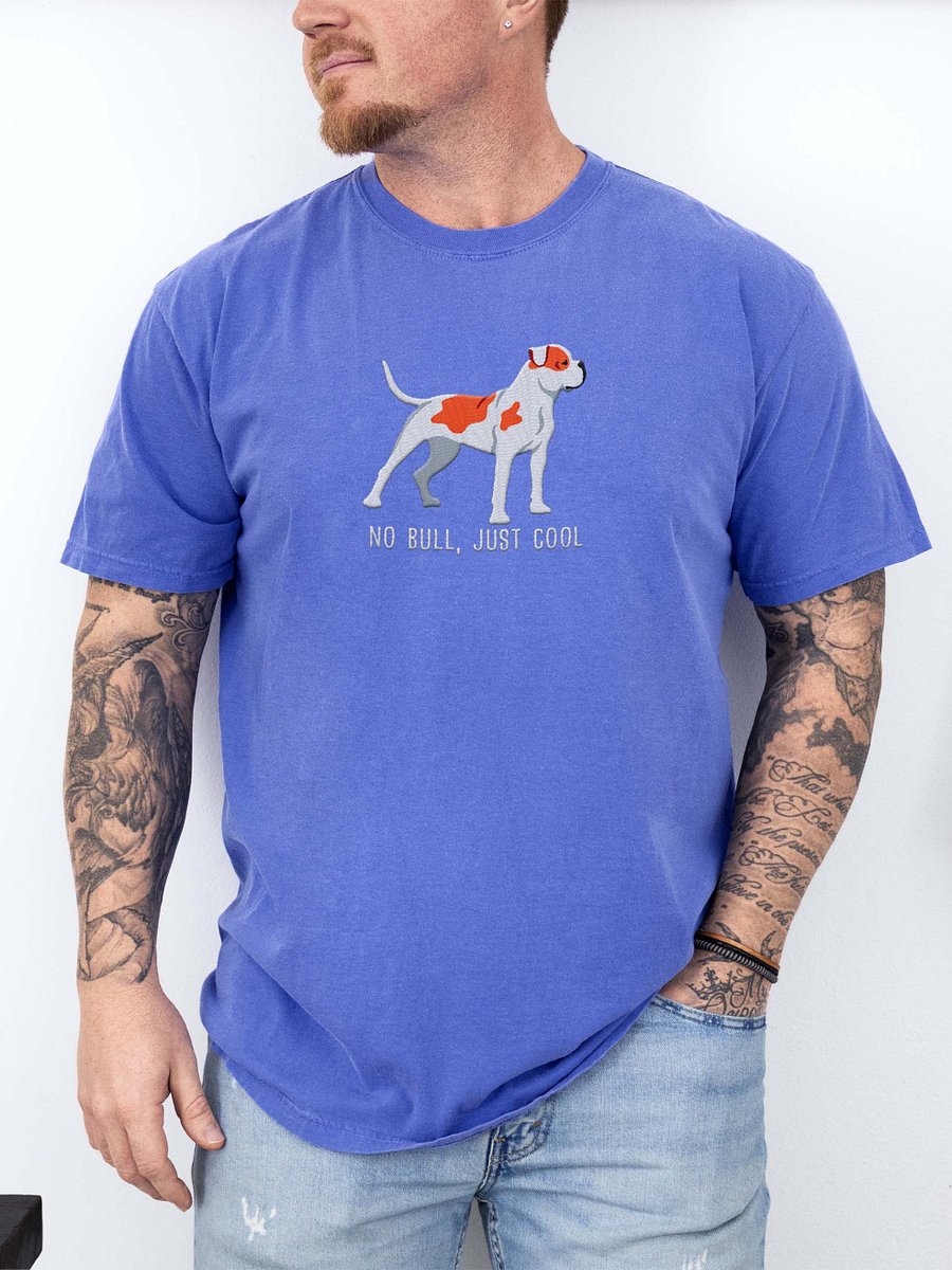 No Bull, Just Cool T-Shirt(Embroidered) of an American Bulldog(Red) product image (2)