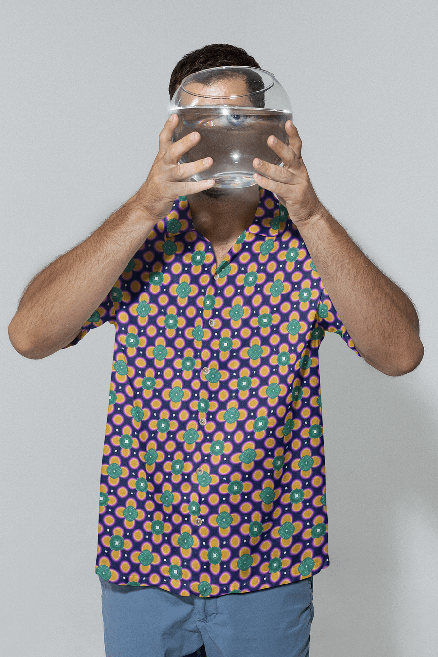 Hawaiin Style Shirt, Button Up, Unisex, Purple-Teal Green-Gold product image (6)