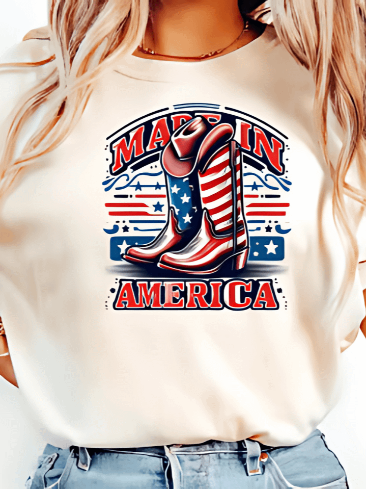 Made in America Sublimation PNG – Western Patriotic 4th of July Design – Cowboy & Cowgirl USA Shirt for Independence Day – 300 DPI Instant Download product image (1)