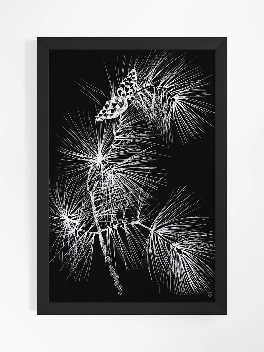 Vibrant Matte Poster in Ayous Wood Frame - Pine Branch and Cones product image (1)