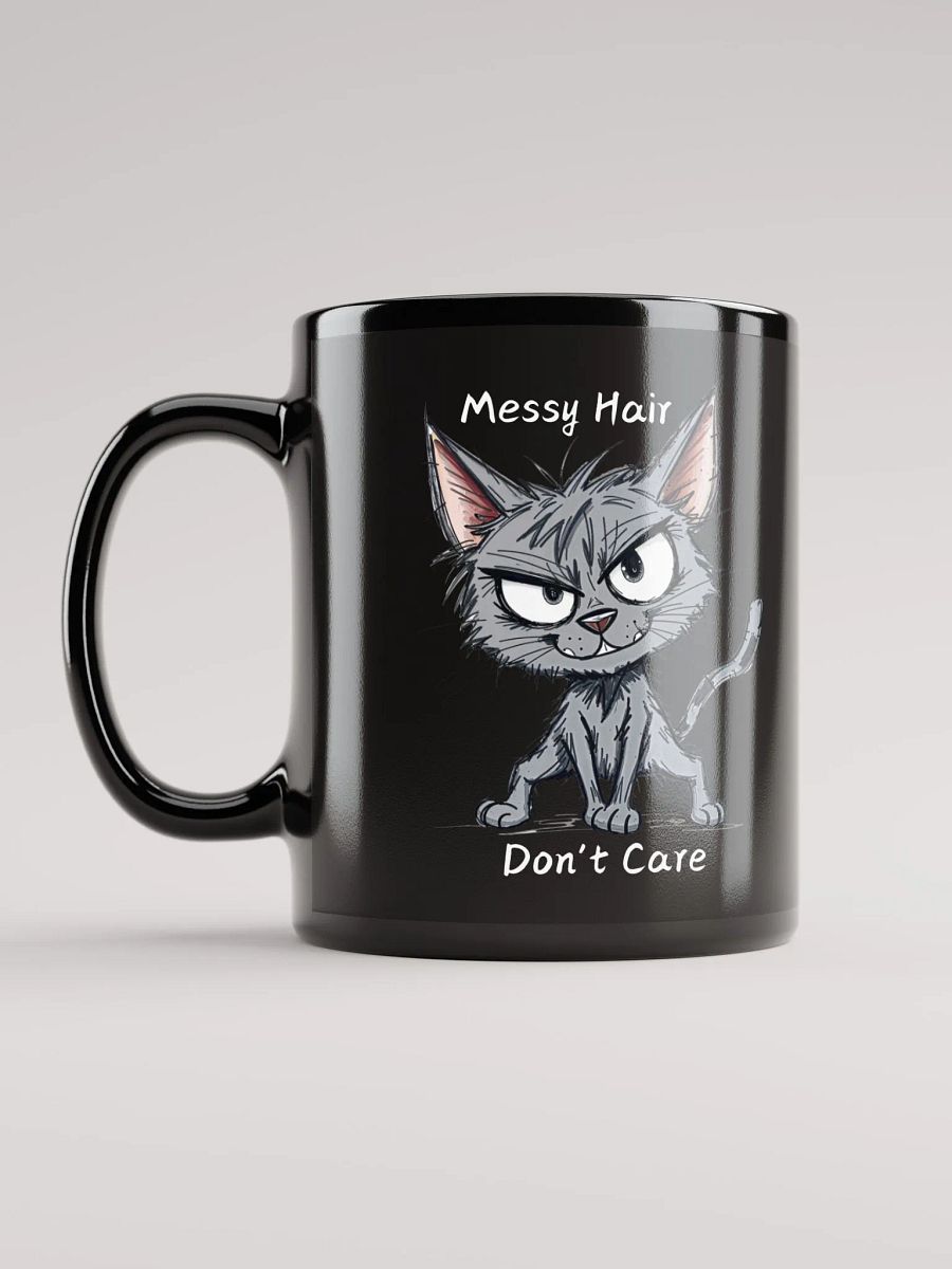 Messy Hair Don't Care Funny Cats Black Glossy Mug product image (10)