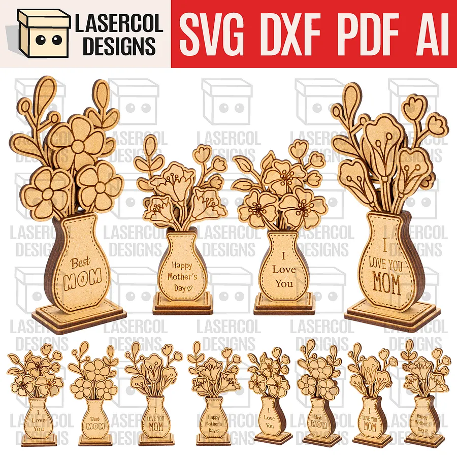 Mother's Day Flowers (2 Sizes, 4 Styles) - Laser Cut Files product image (1)