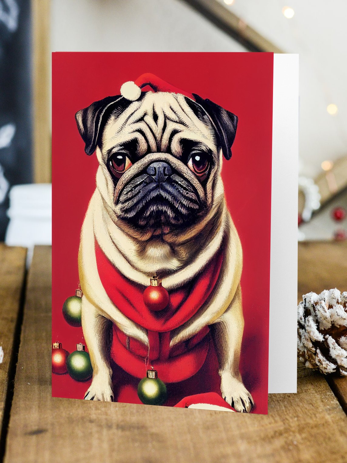 Retro Pug Dog Christmas Cards Pack of 10 • 5×7 product image (1)
