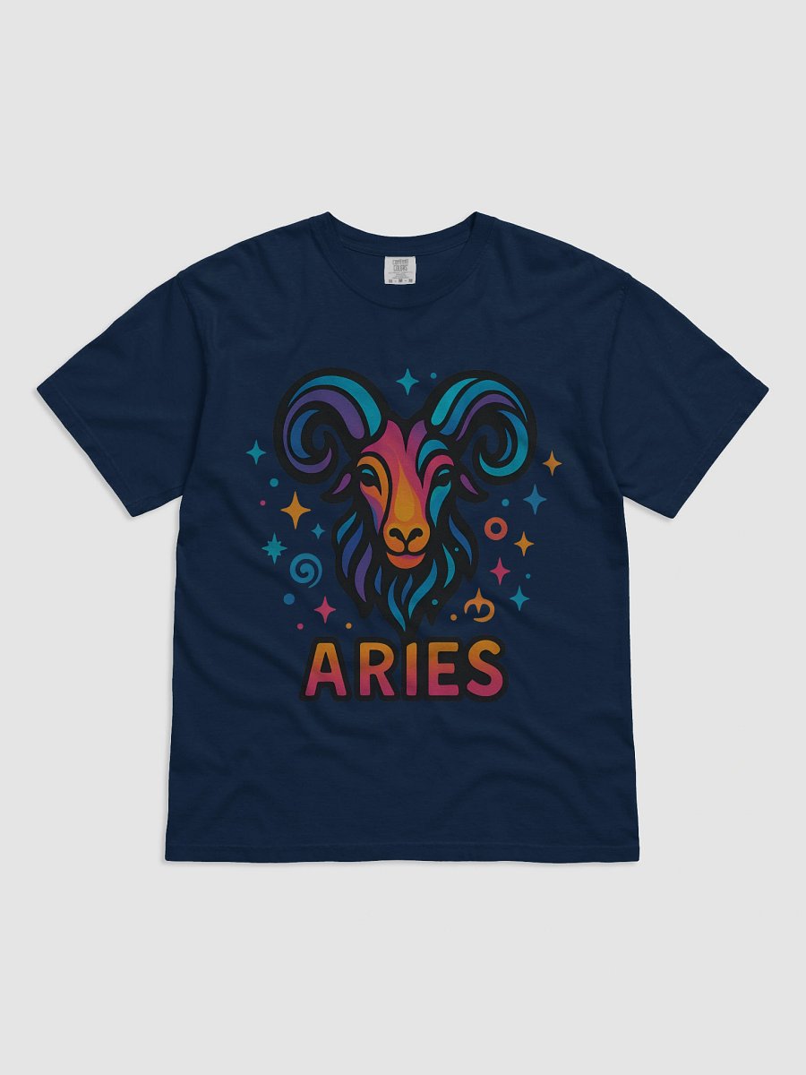 Aries Zodiac Sign T-Shirt – Bold & Fiery Psychedelic Horoscope Design 1 product image (1)