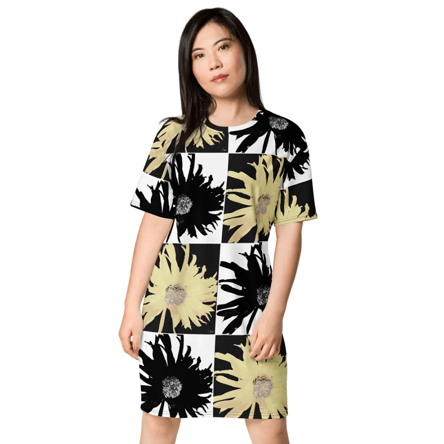 Abstract Black and Yellow Daises Ladies T Shirt Dress product image (8)