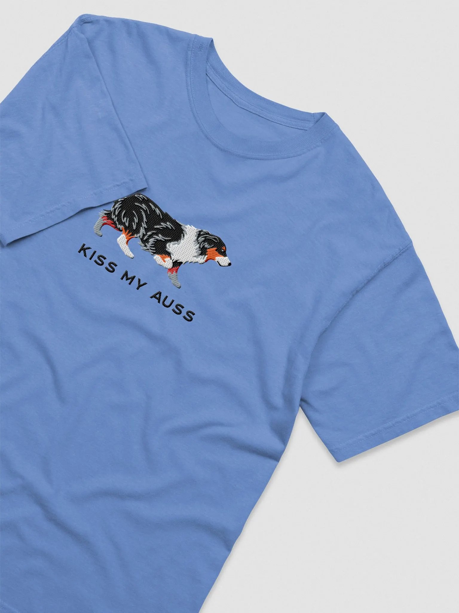 Kiss My Auss T-Shirt(Embroidered) of an Australian Shepherd(Tricolor) product image (6)