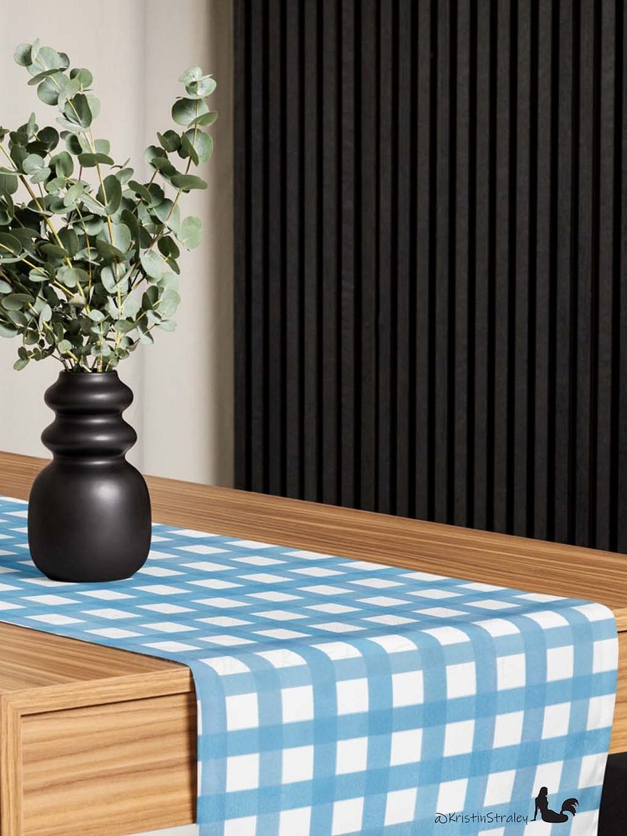 Blue Gingham Checker on White Table Runner product image (8)