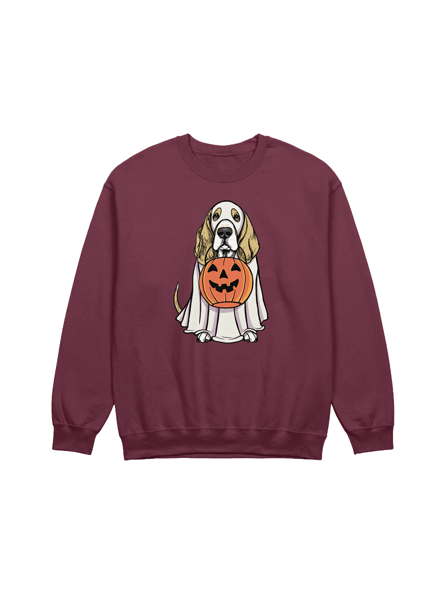 Funny Halloween Basset Hound(Lemon) Sweatshirt | Funny Basset Hound Wearing a Ghost Costume and Holding a Pumpkin Basket product image (12)