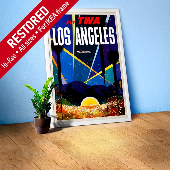 Los Angeles, USA, TWA, 1958 — retro vintage travel poster, retro travel art, retro travel wall art, Hollywood poster product image (1)