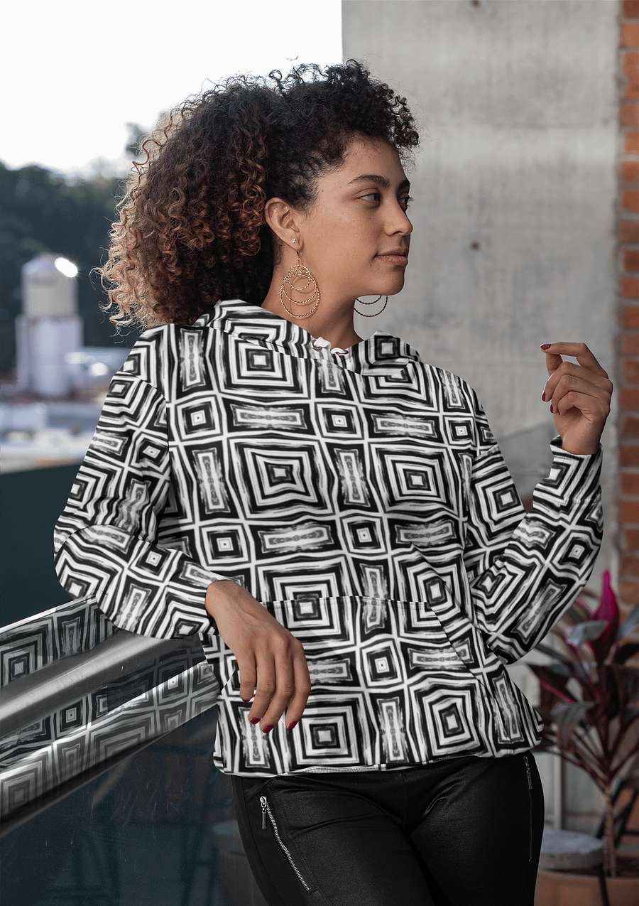 Abstract Monochrome Repeating Pattern Unisex All Over Print Hoodie product image (4)