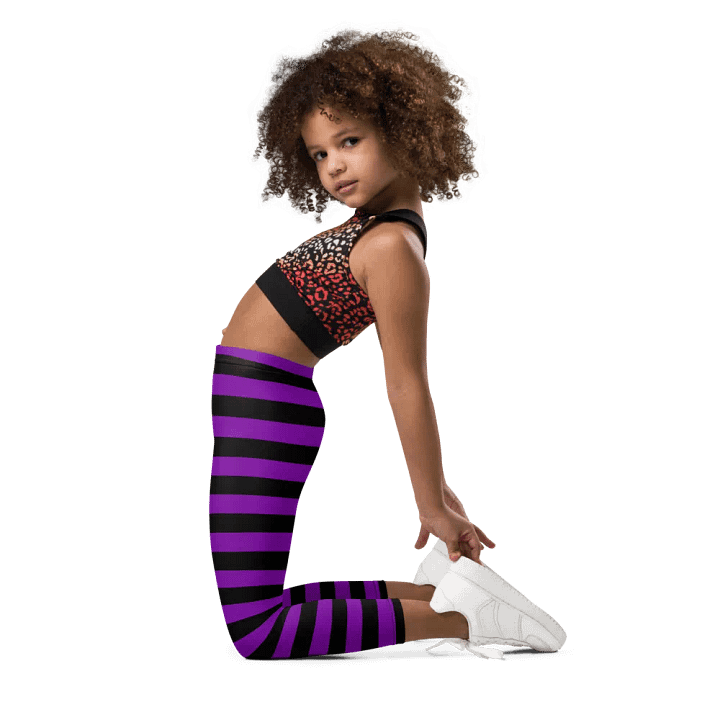 Striped Black and Purple Kids Leggings product image (2)