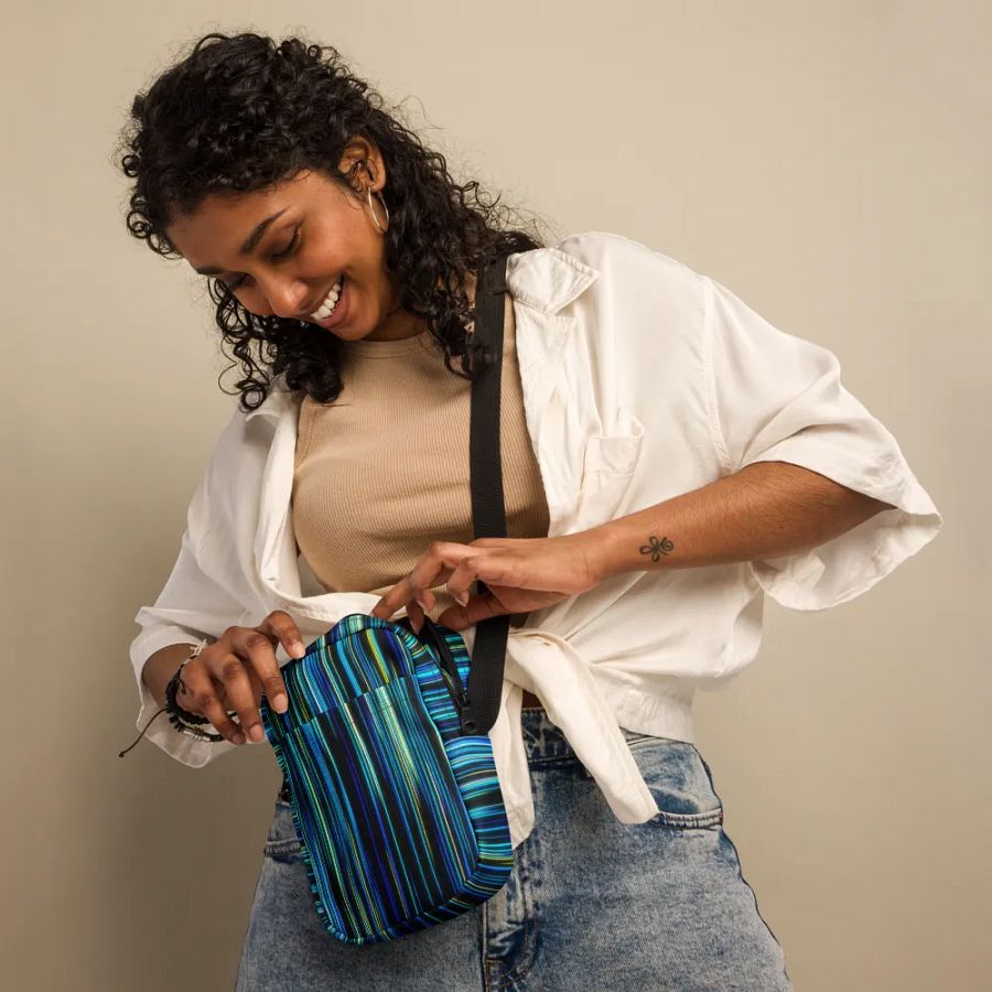 Vibrant Blue lines All-Over Print Crossbody Bag for moms ladies friends safe mobiles product image (12)