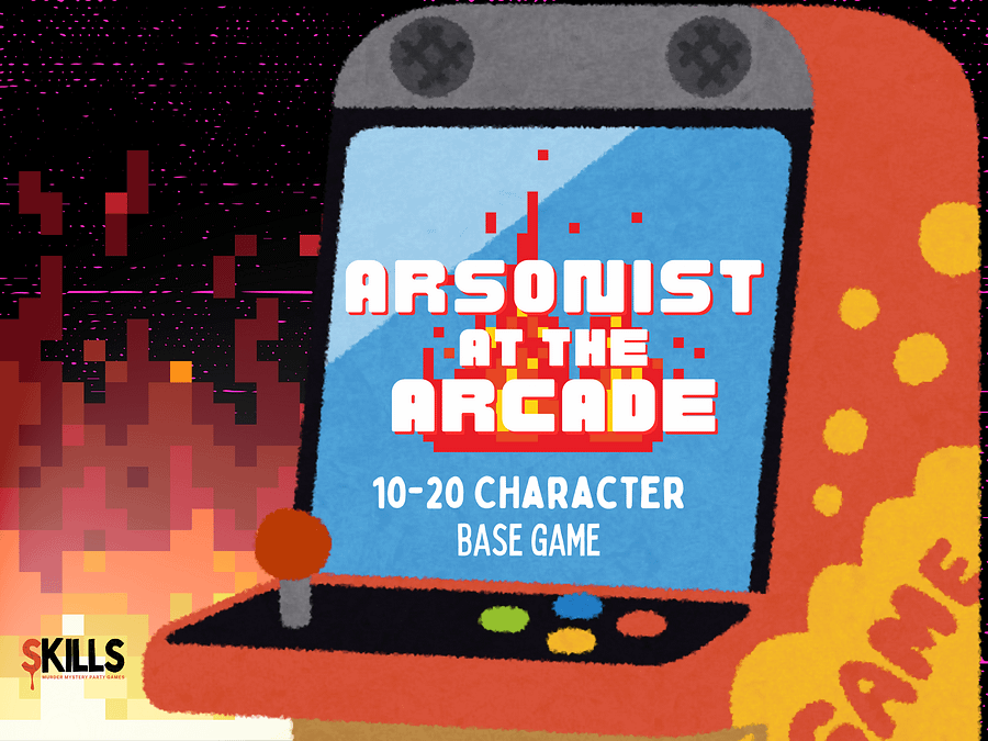 Arsonist at the Arcade - A Family-Friendly Videogame Themed Mystery Party Game - 10-25 Player Base Game product image (1)