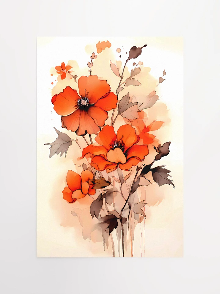 Autumn Whisper: Serene Orange Wildflower Watercolor Print Matte Poster product image (2)