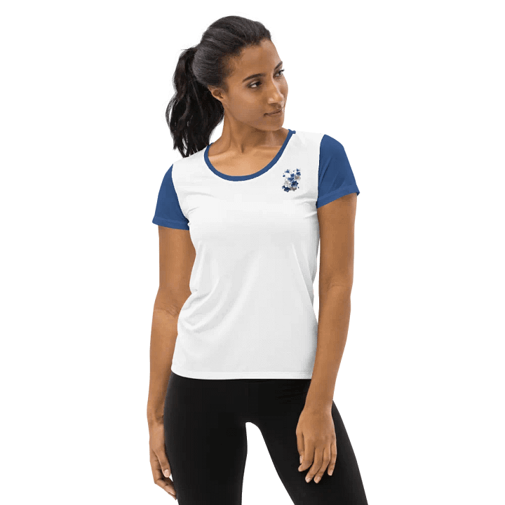 Women's Athletic Short Sleeve Tee, With Blue Flowers product image (1)