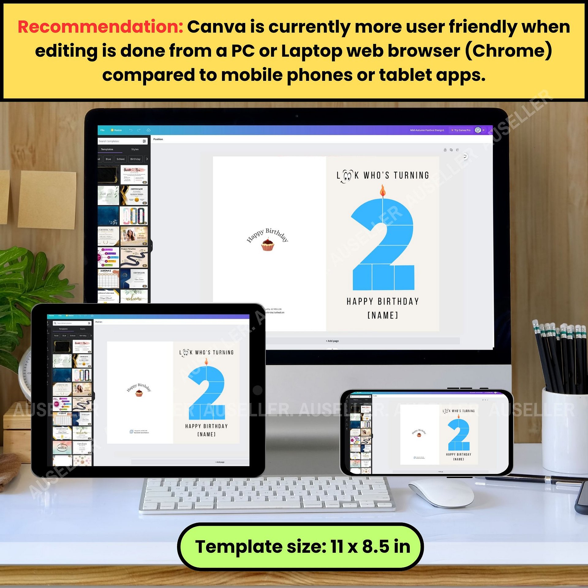 2nd Birthday Number Photo Card Canva Template product image (4)