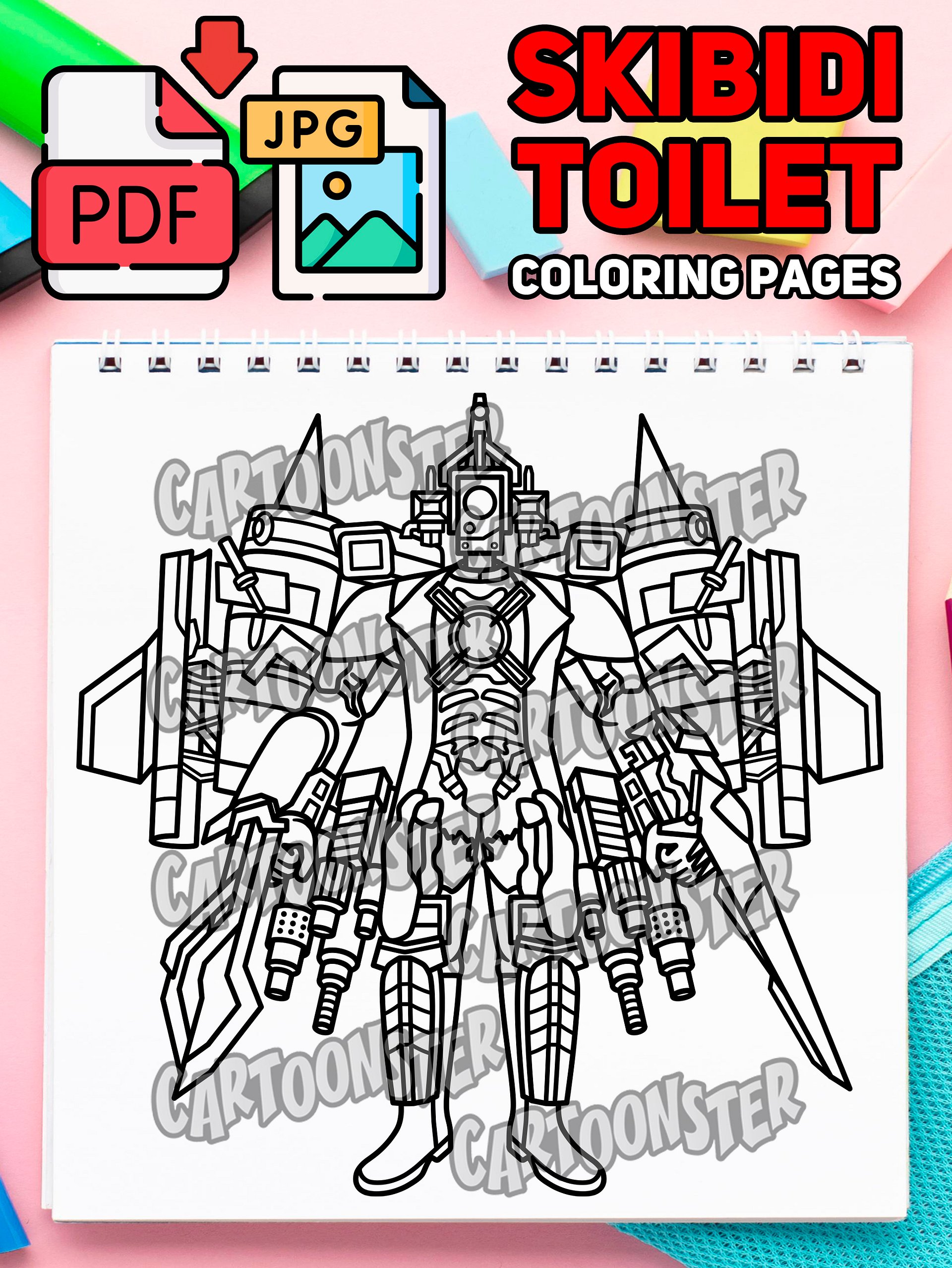 New Upgraded Titan Cameraman from Skibidi Toilet Zombie Universe | Coloring Page | Printable PDF & JPG product image (1)