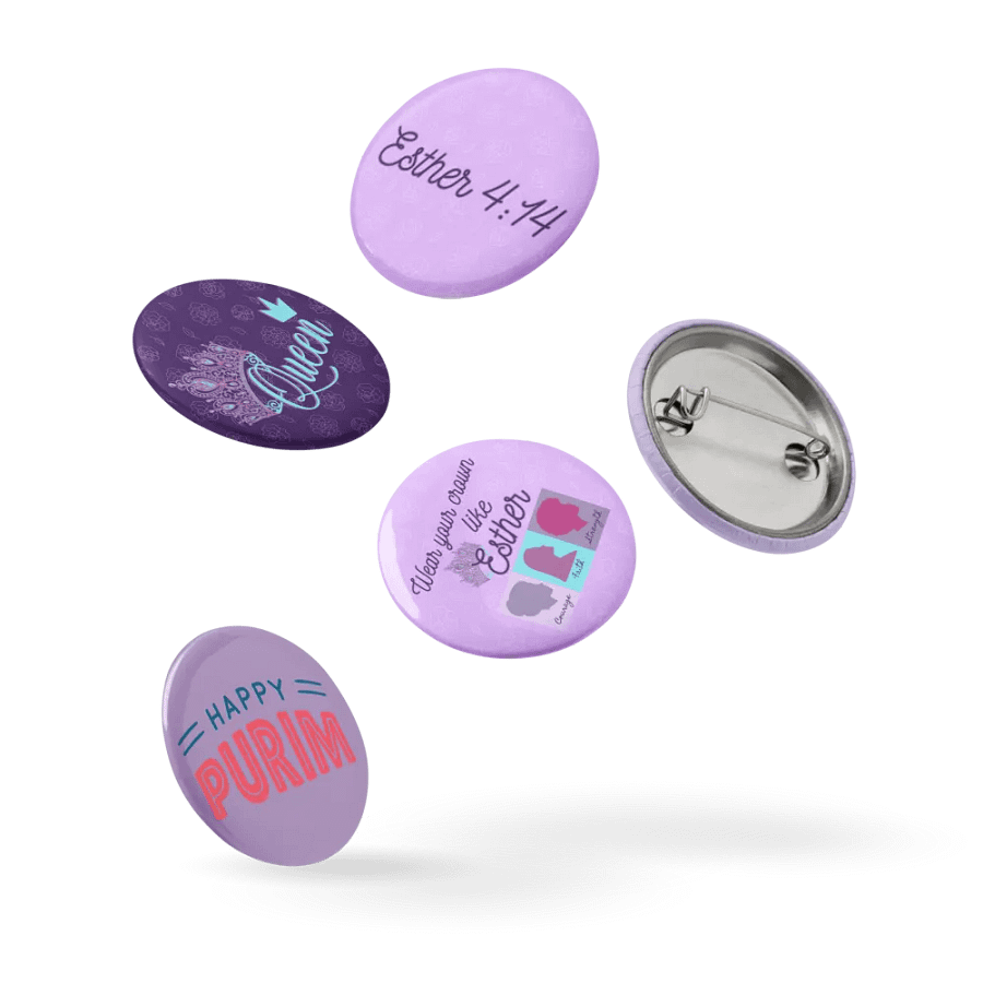 Happy Purim Queen Esther Set of 5 Button Pins product image (8)