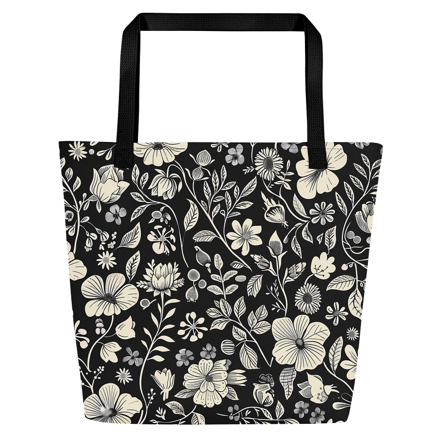 Tote Bag: Elegant Floral Pattern Black and White Chic Style product image (1)