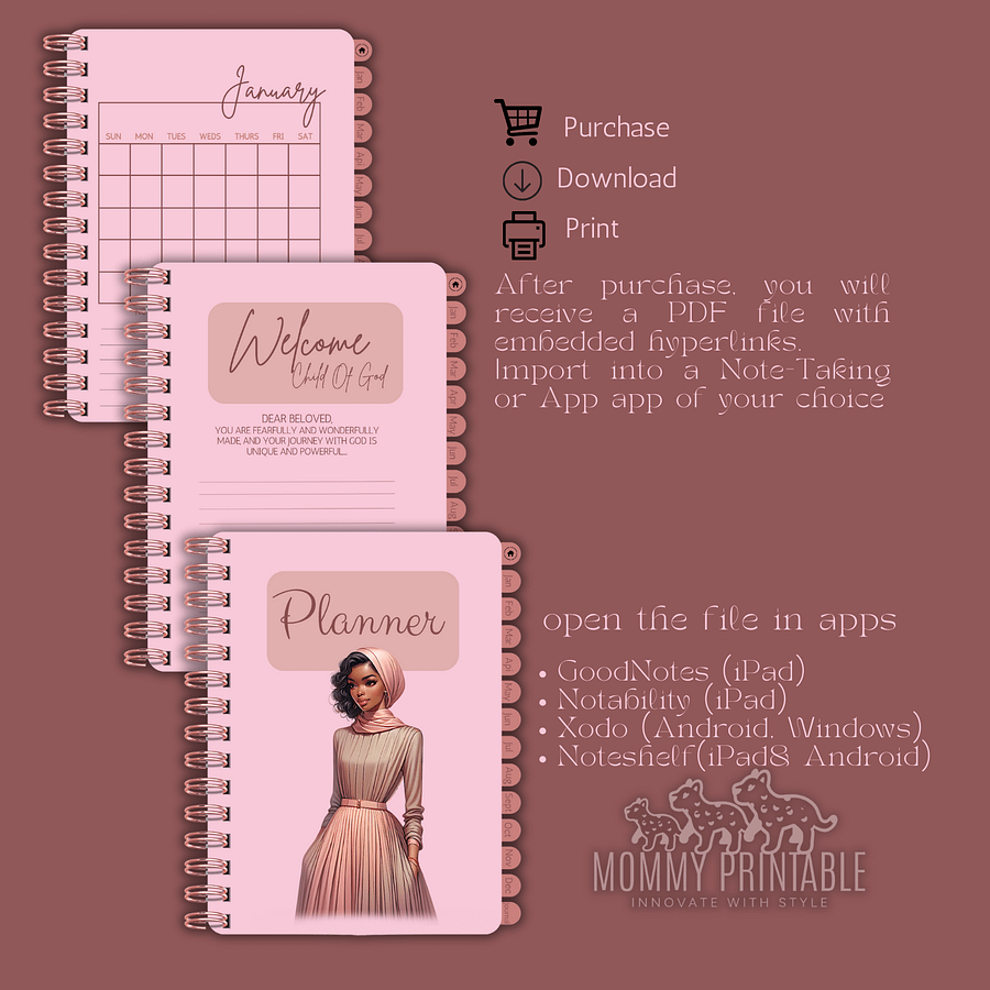 Elegant Christain Digital Planner/Digital Monthly Planner | Hyperlinked Journal | Undated 12-Month Calendar product image (4)