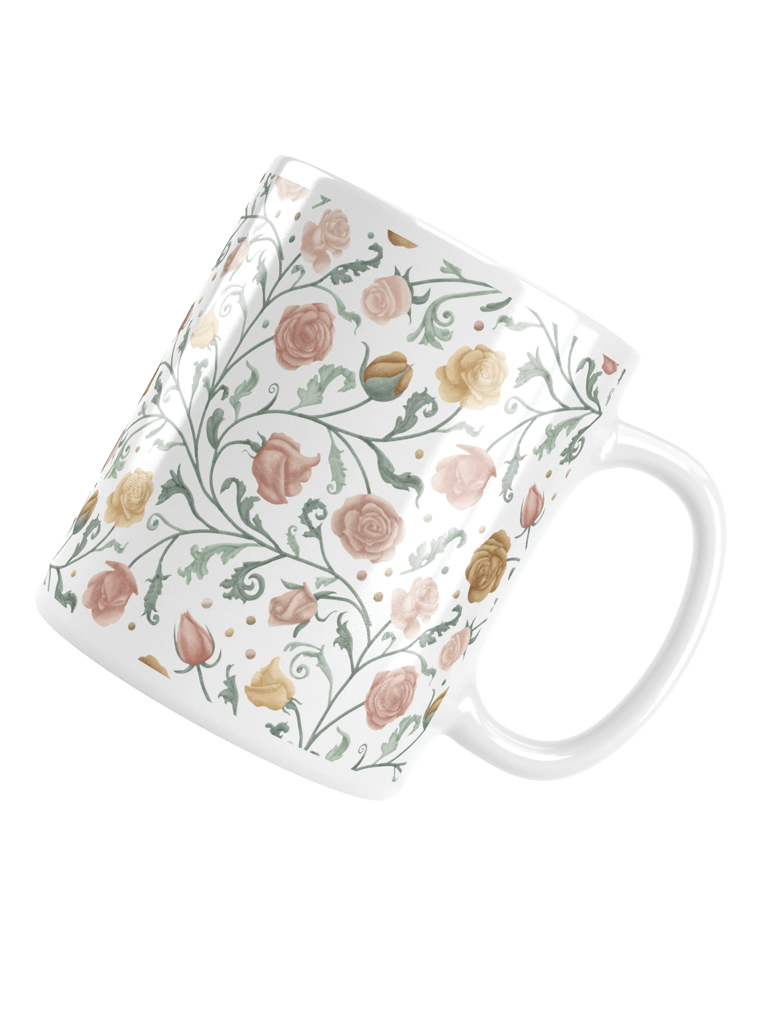 White glossy mug magical garden of renaissance. Elegant floral coffee mug for art lovers product image (13)