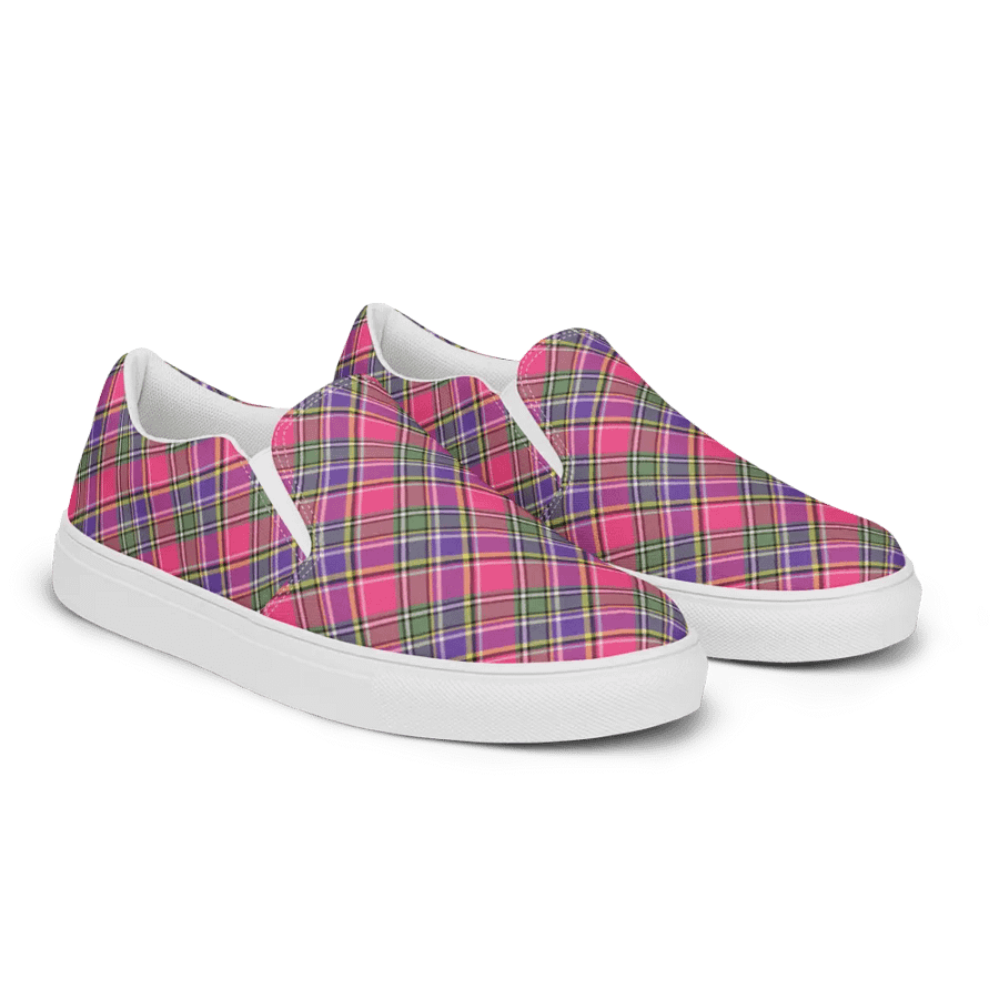 Pink and Purple Vintage Plaid Women's Slip On Shoes product image (3)