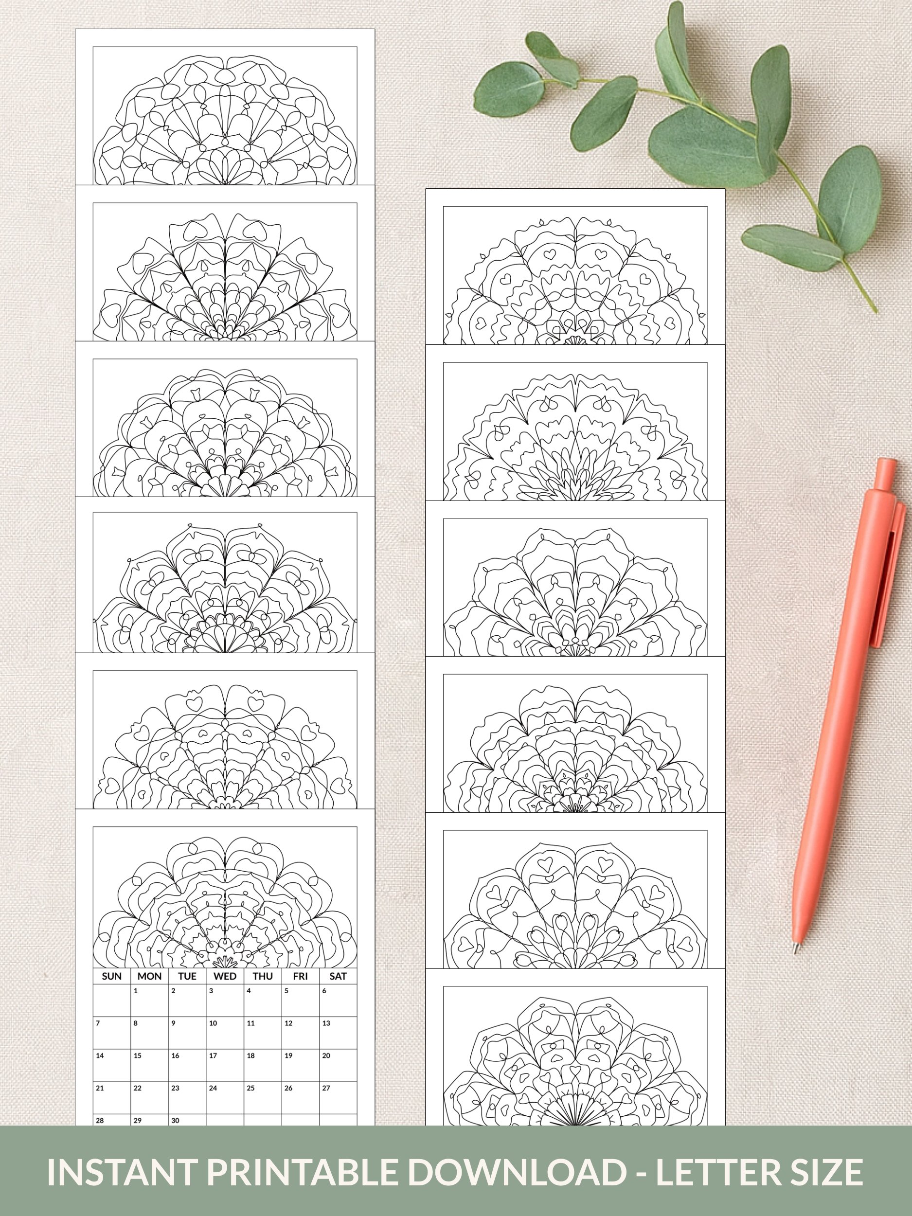 Printable 2026 Mandala Coloring Calendar product image (3)