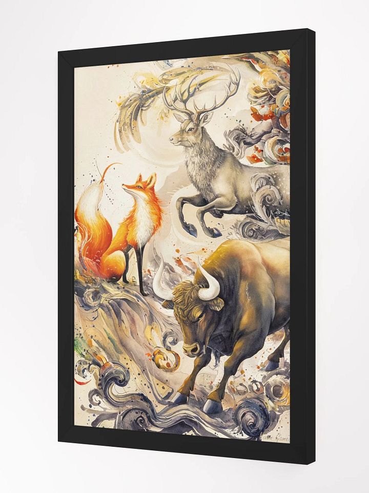 Framed Magical Dream Vixen Stag and Bull Art Print product image (6)