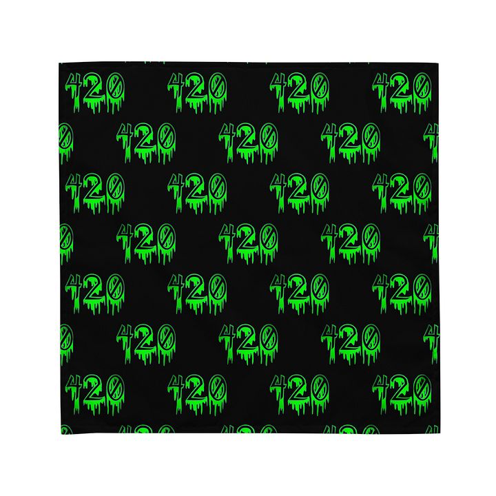 Happy 420 Neon Green Black Weed Bandana, Creepy Horror Style Stoner Accessory product image (2)