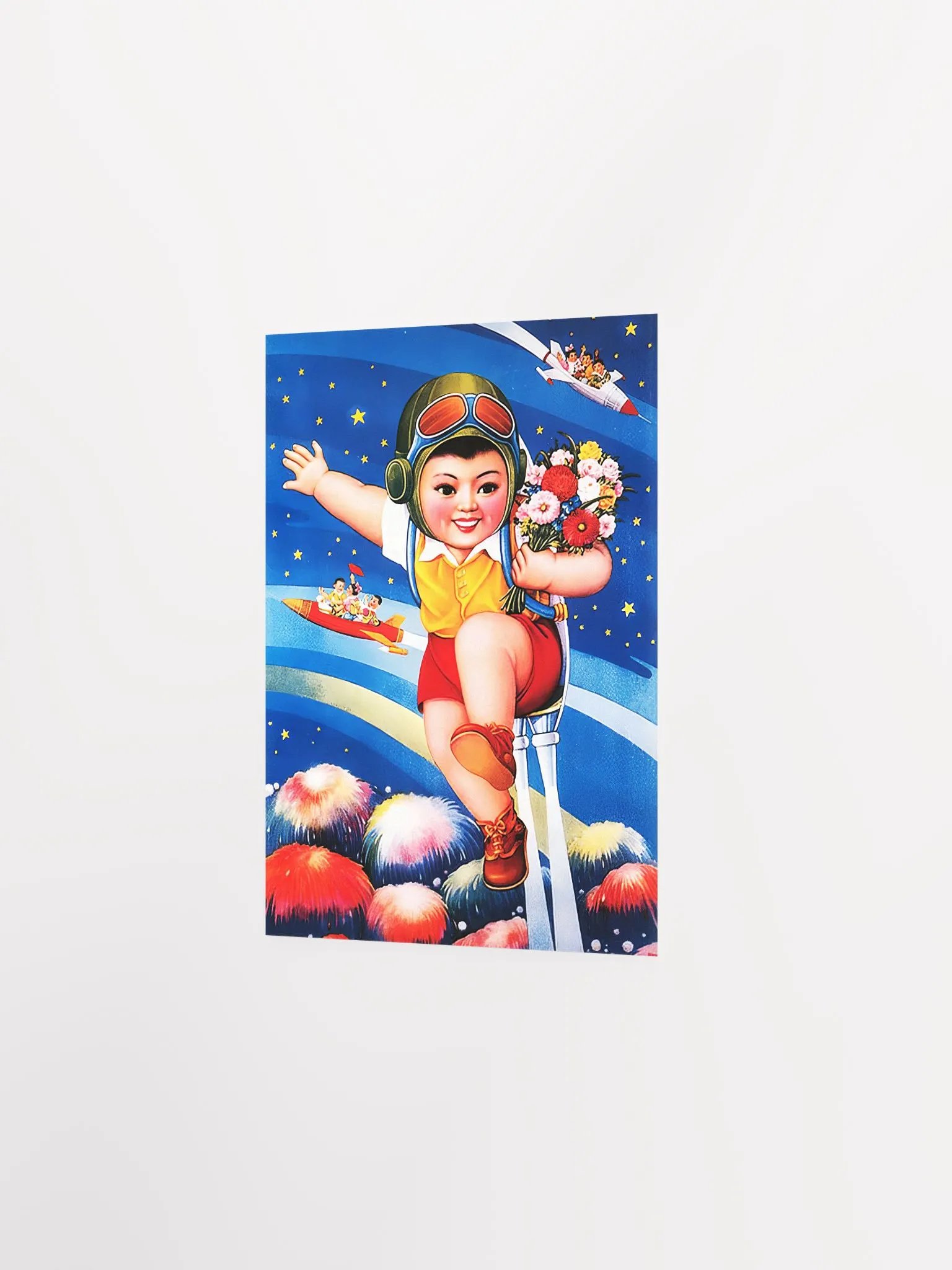 Little guest in space, China 1980 — Chinese space retro poster propaganda, propaganda poster, soviet art, soviet space product image (9)