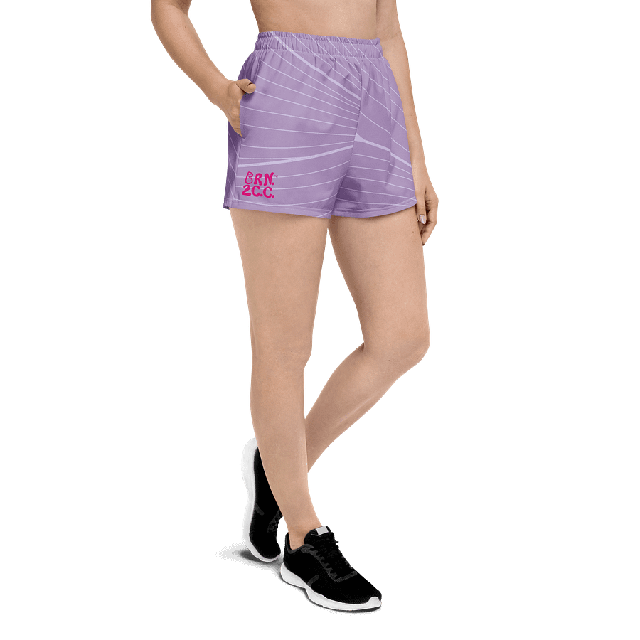 Women's | BRN.2C.C.™ Athletic Shorts | Pink Logo on Purple Lines | Sporty Coastal Style | High-Waisted Fit product image (3)