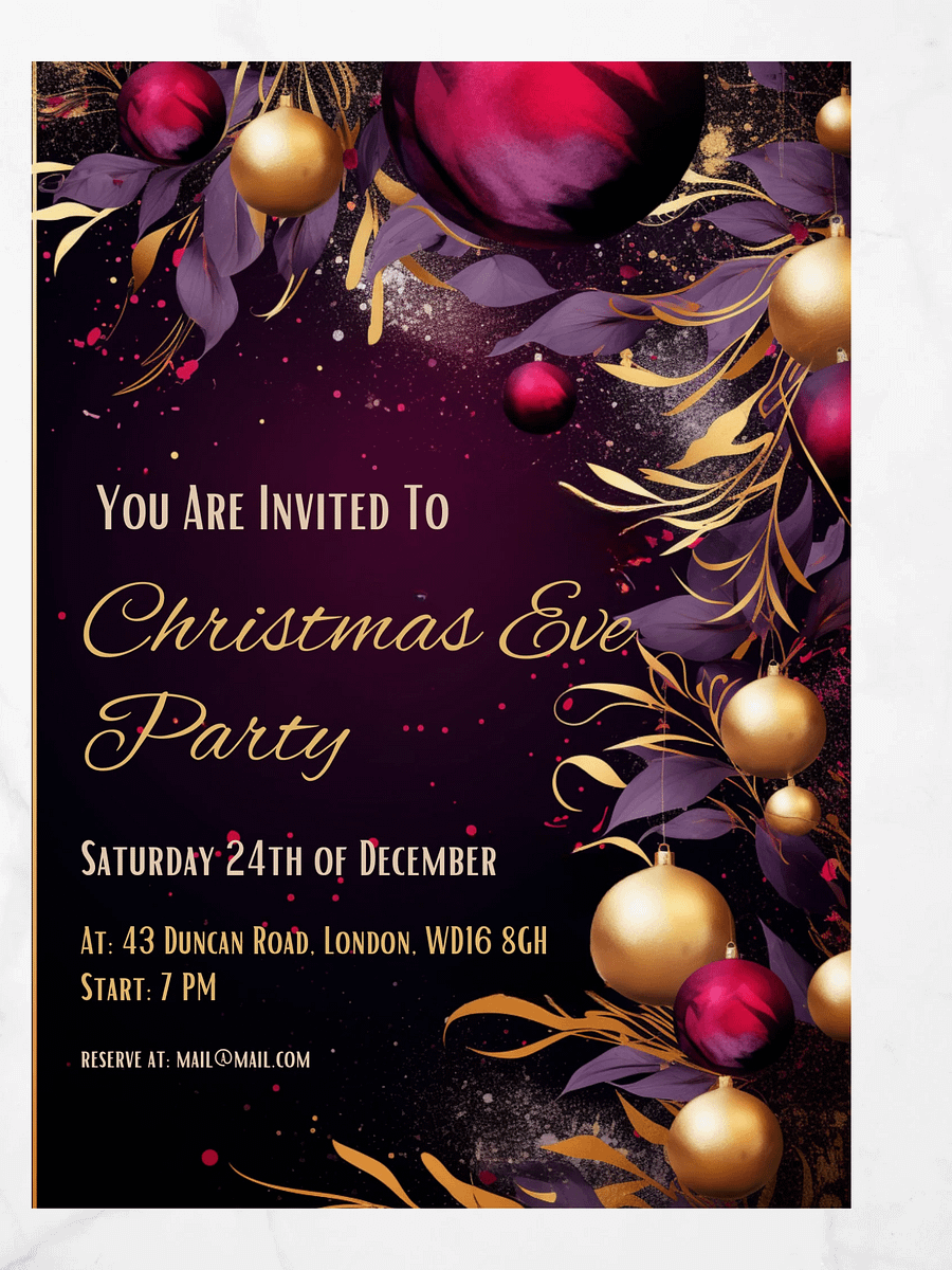 Beautiful Purple and Gold Christmas Party Invitation | Editable in Canva | Christmas Party Printable | Holiday Invitation Template | Canva product image (4)