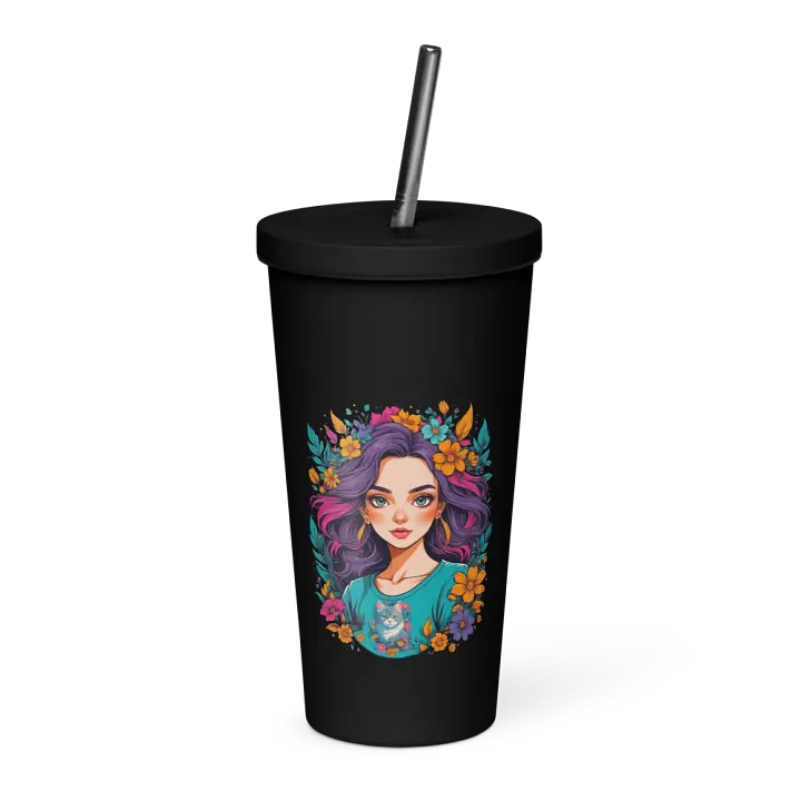 Bloomcore Flower Girl 20 oz Tumbler Cup - Black - Insulated Tumbler with a Straw - v2 product image (1)