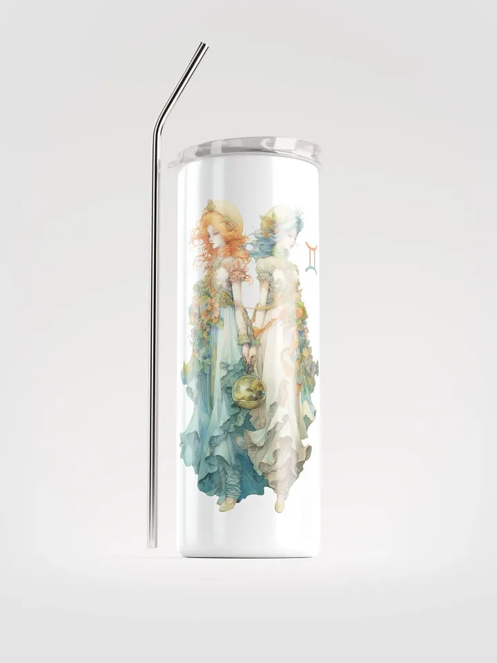 White Gemini Zodiac Stainless Steel Tumbler - Serene Gemini Girls Illustration product image (1)