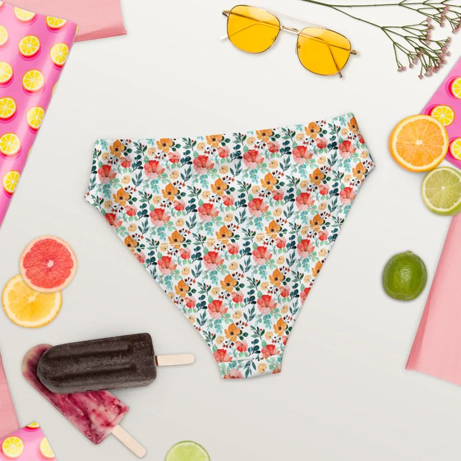 Watercolour Floral Pattern High Waisted Bikini Bottom - V4 product image (5)