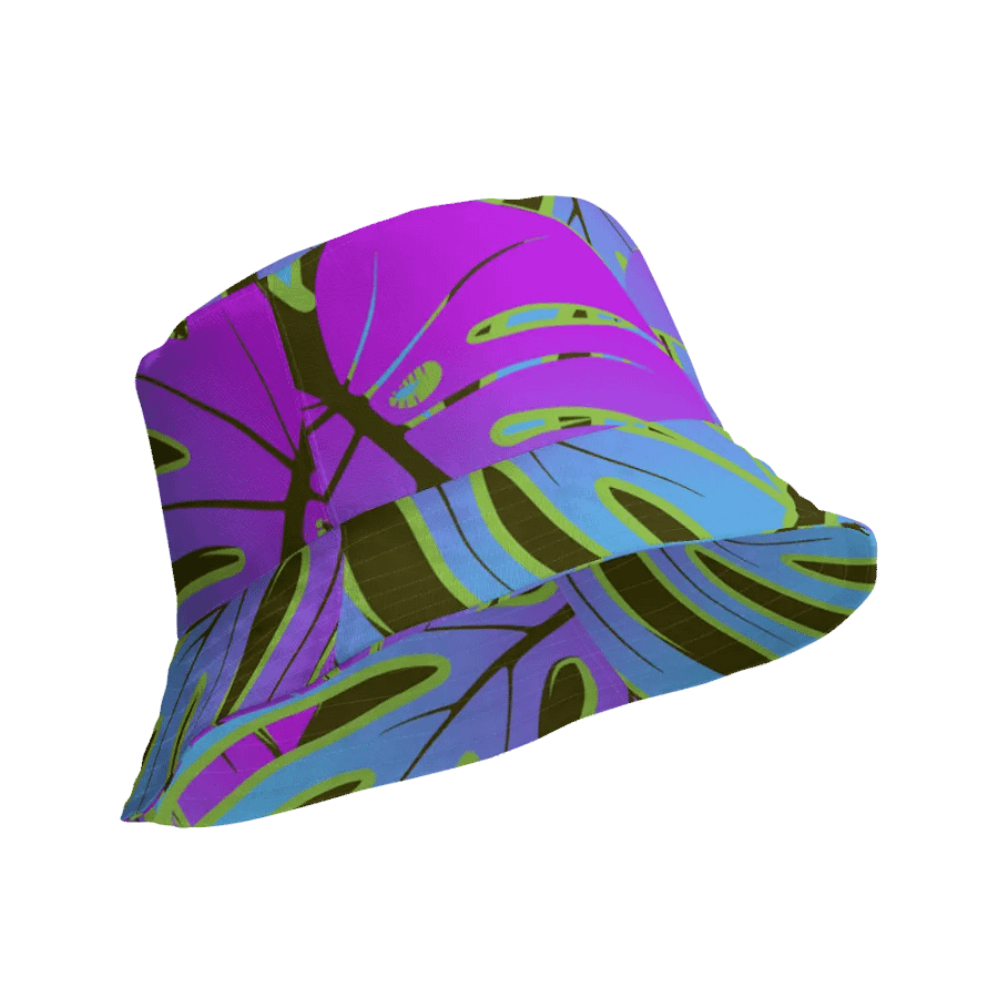 Dark Mode Neon Monstera Madness Reversible Bucket Hat product image (3)