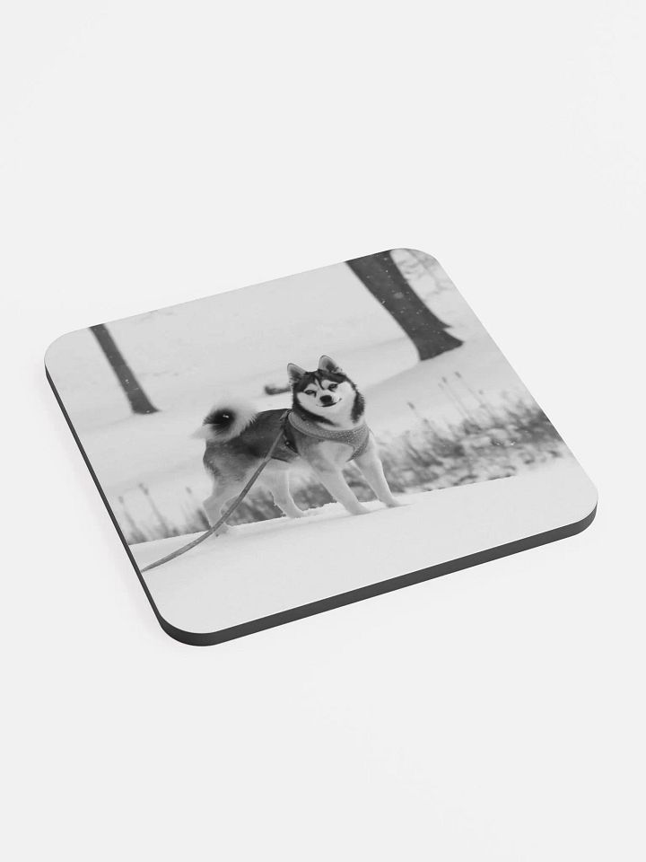 Cork Coaster - Cute Klee Kai puppy in the snow product image (2)