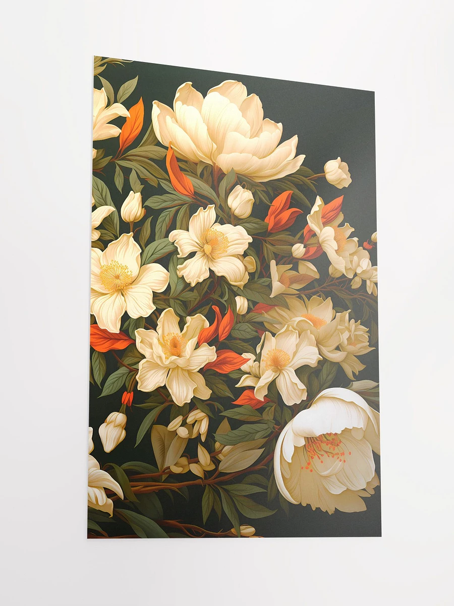 Vintage White Flowers in Bloom Verdant Leaves Dark Background Matte Poster product image (4)