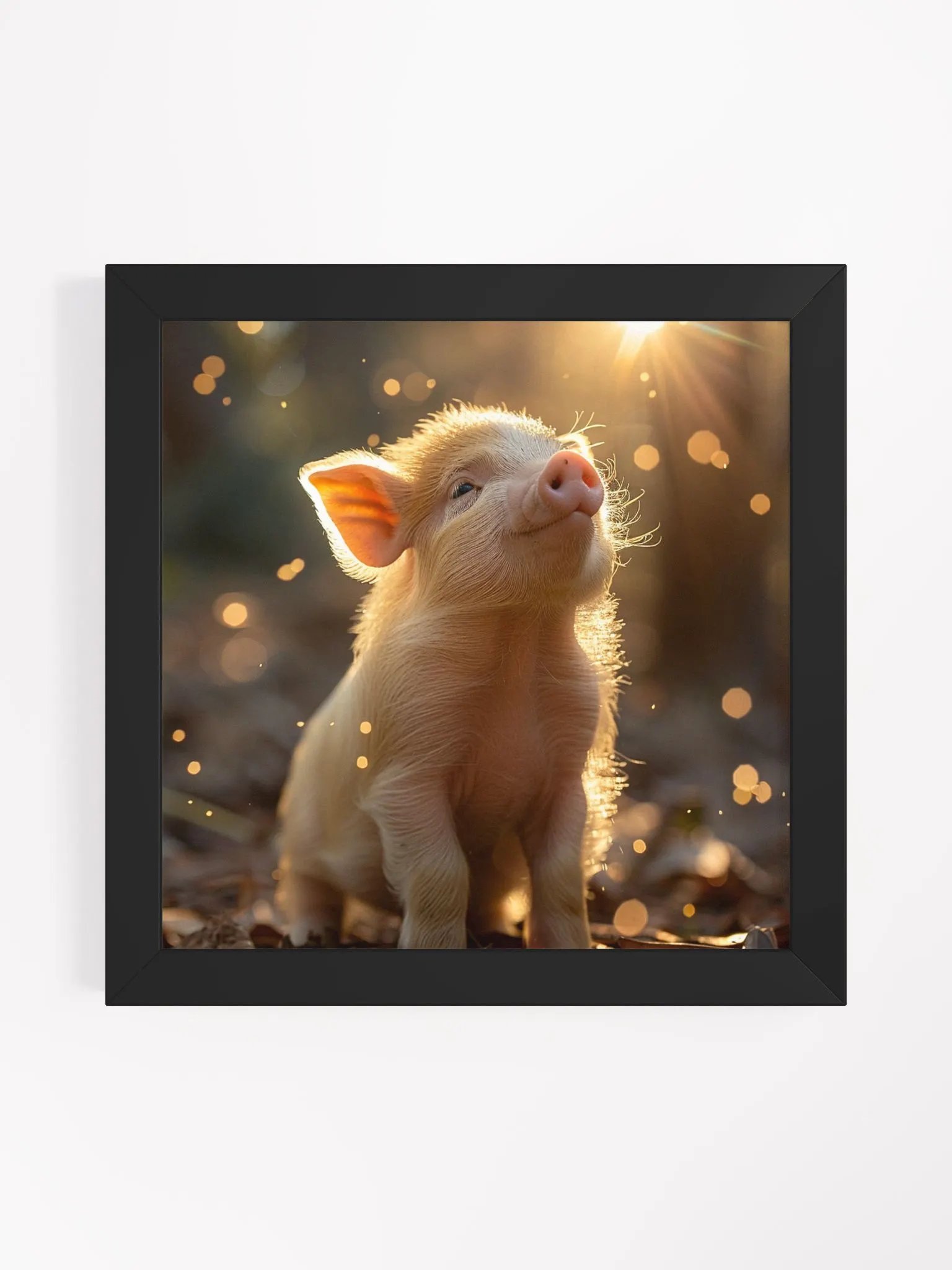 Cute Baby Pig In a Field of Fairy Lights Framed Wall Art product image (1)