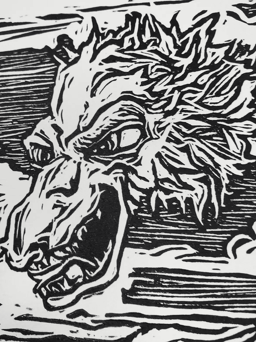Kaiju Dragon in Seattle Linocut Print product image (7)