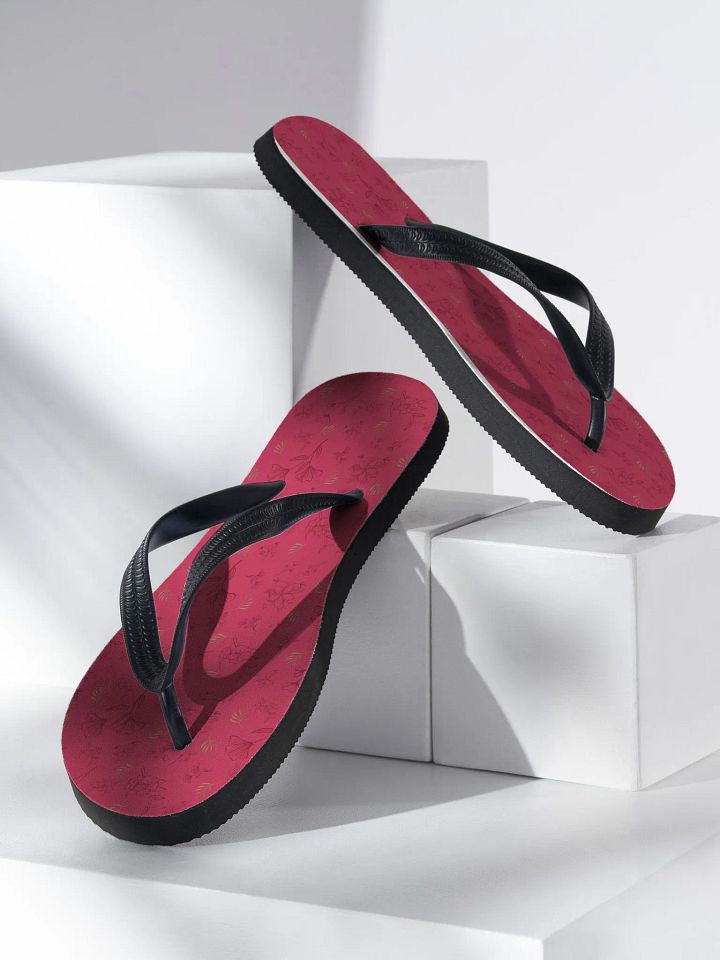 Gold Leaves and Chocolate Flowers on Magenta Flip-Flops product image (2)