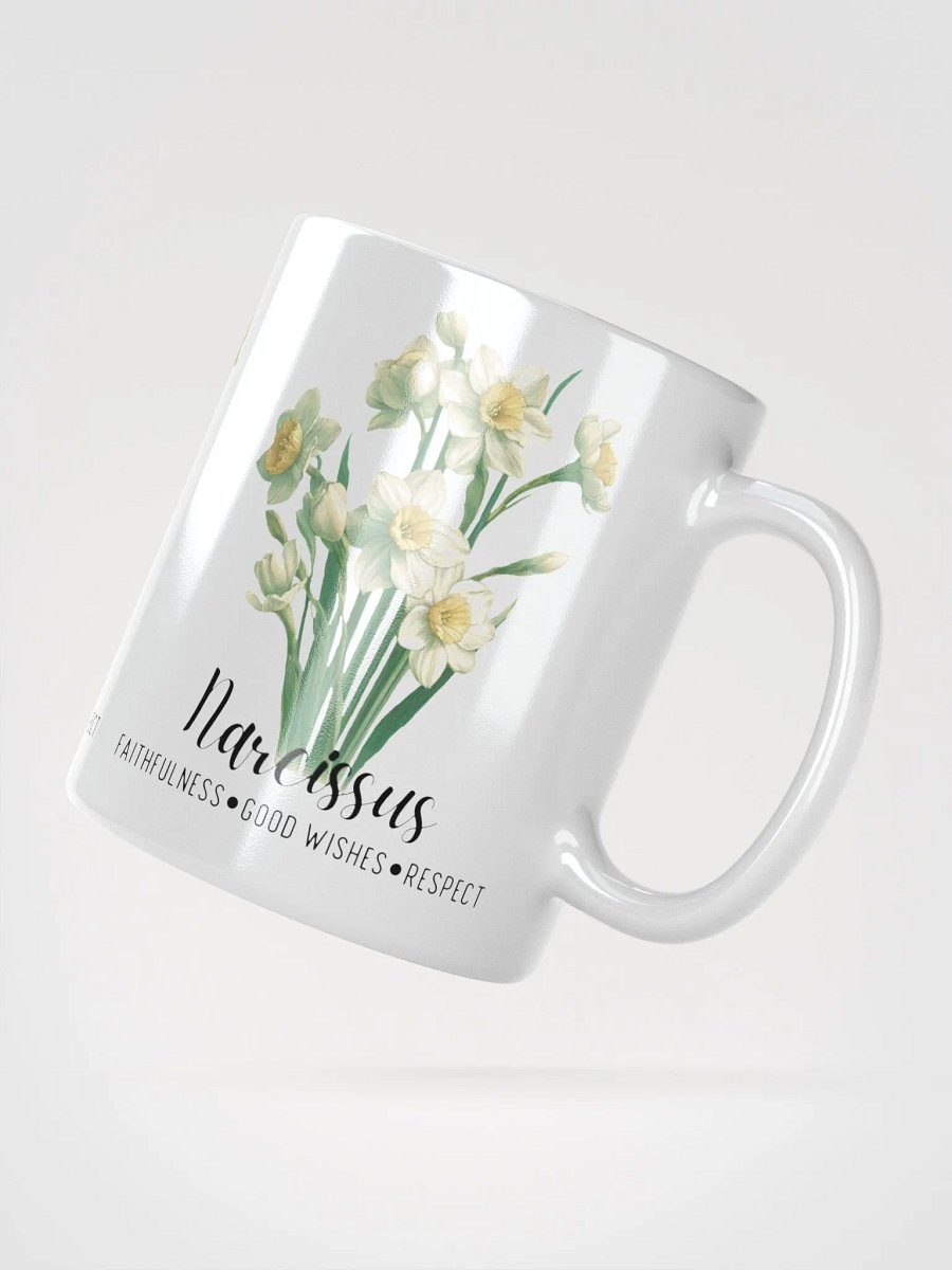 Narcissus Ceramic White Mug: Faithfulness, Good Wishes, Respect December Birth Month Flower product image (4)